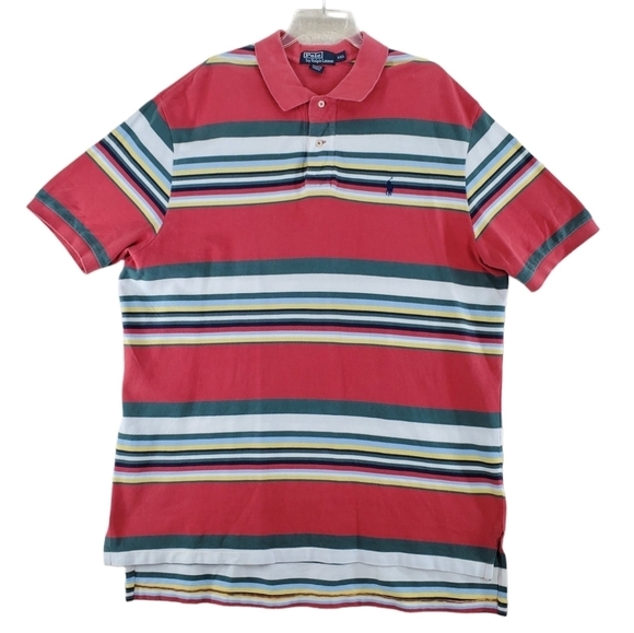 Vtg Polo Ralph Lauren Shirt Mens 2XL Pique Cotton Multicolor Stripe Short Sleeve - Picture 1 of 10